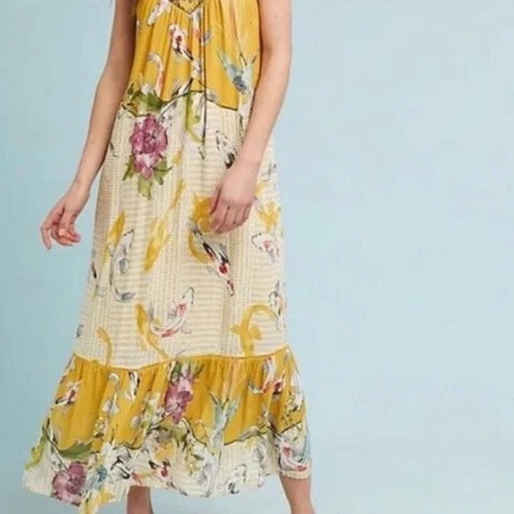 Anthropologie | One September Yellow Paradiso Koi Fish Maxi Dress Size Small - Picture 3 of 15